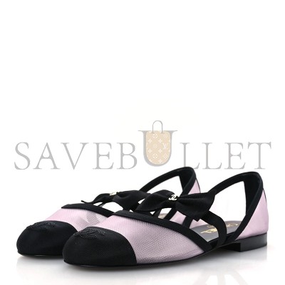 CHANEL MESH GROSGRAIN MARY JANES FLATS LIGHT PINK G46701